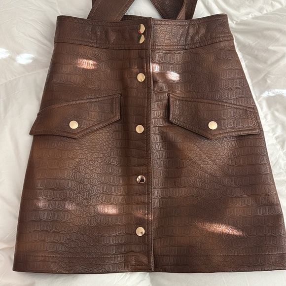 Zara Brown Faux Snake Skin Leather Skirt Jumpr - Picture 2 of 4